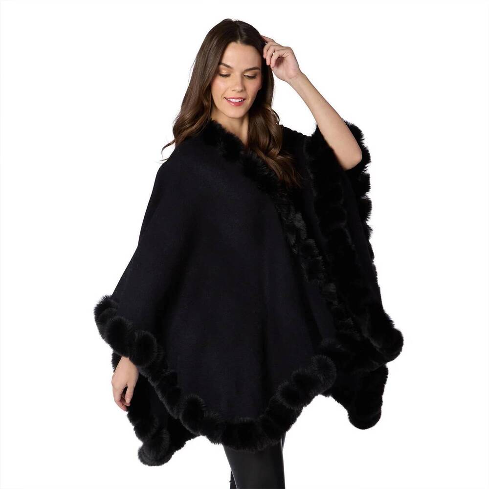 NEW TWO'S COMPANY faux fur trimmed wrap in black